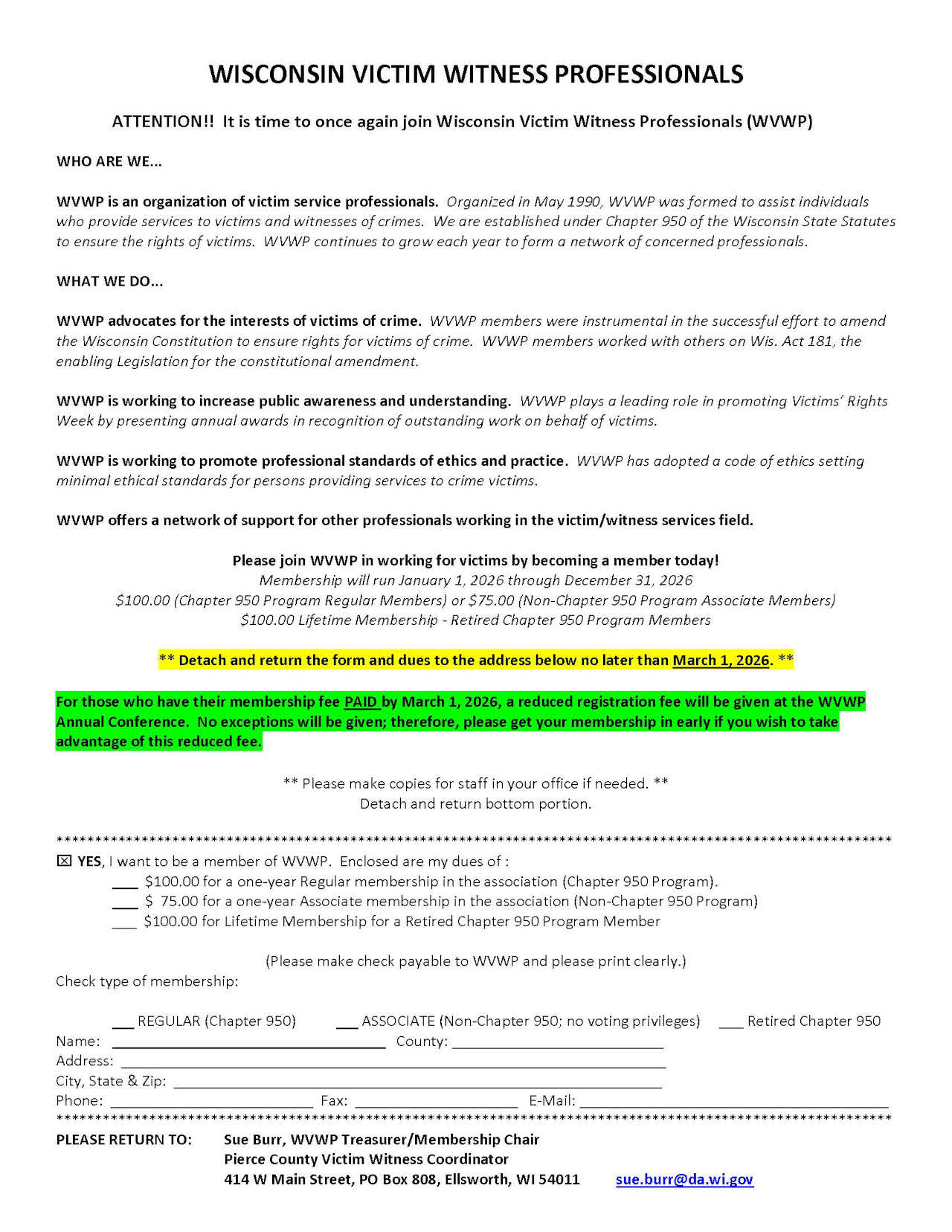 Wisconsin Victim/Witness Professionals Association Membership Form